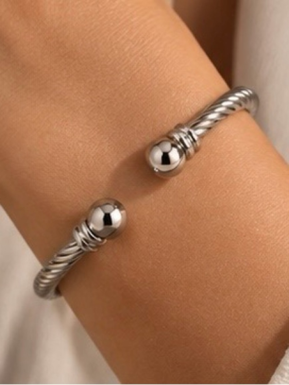 Twisted Open Cuff Bracelet in Silver